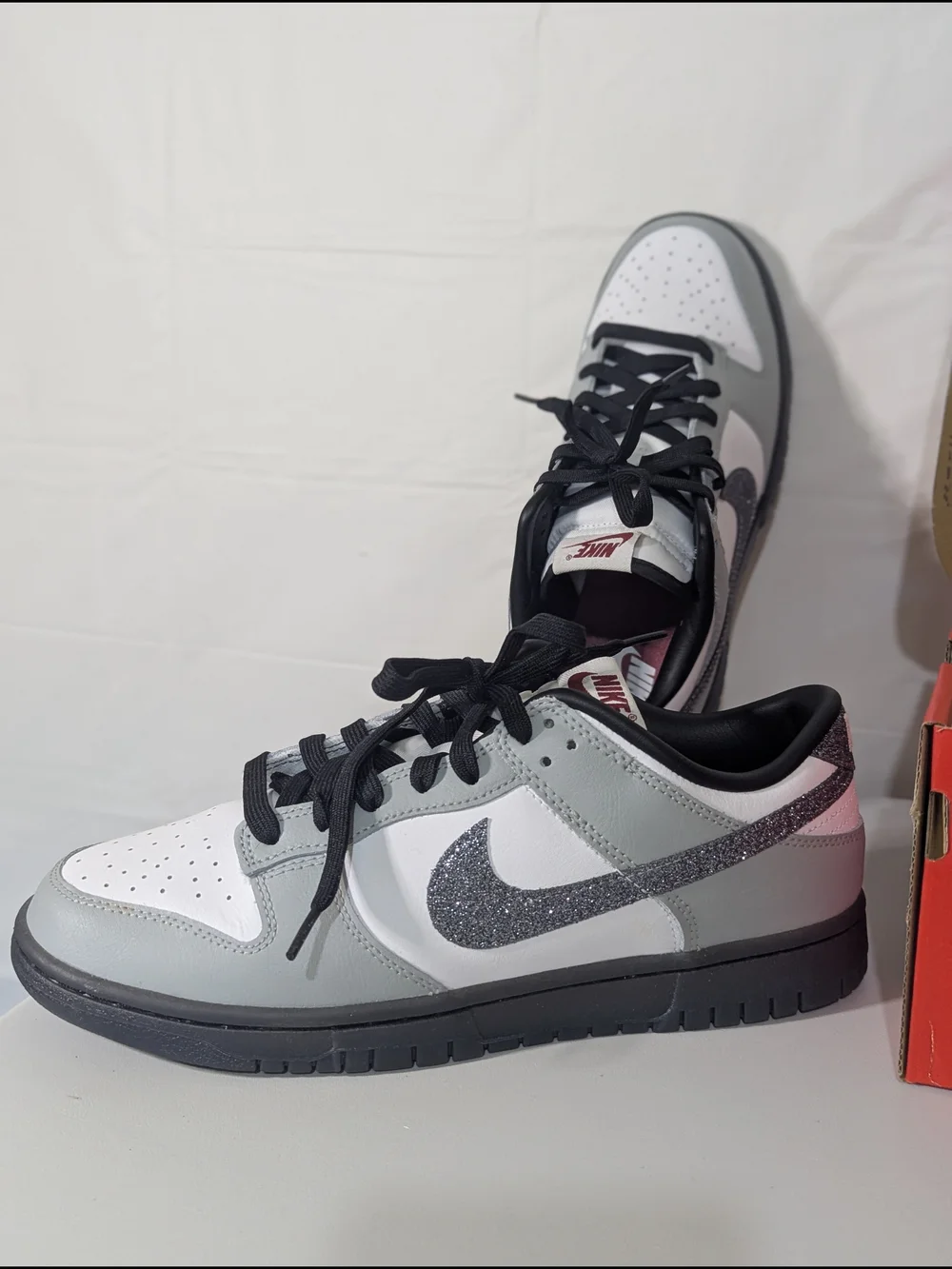 Nike Dunk Low LX Glitter Swoosh White Gray Black Women's 10 Men's 8.5 NIB